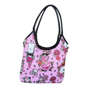 2+1 free Ed Hardy Pink Floral and skulls Shoulder Bag